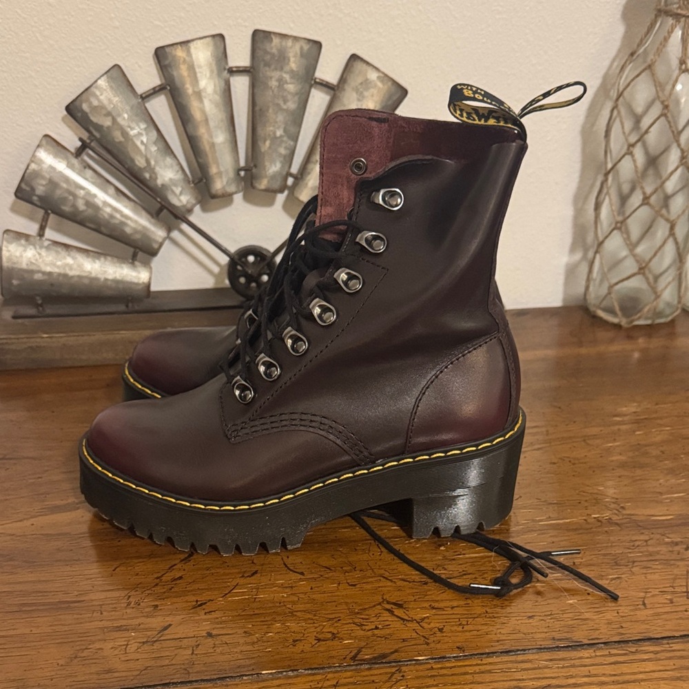 Dr. Martens Burgundy Leather Combat Boots